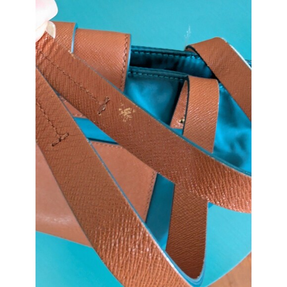 Tory Burch Penn Nylon Faux Leather 14" Tote Shoulder Bag Teal Brown GUC - Picture 13 of 16